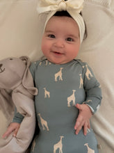 Load image into Gallery viewer, Gunamuna “Giraffe” Convertible Bamboo Footie: Size 0/3M to 18/24M
