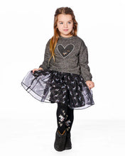 Load image into Gallery viewer, Deux Par Deux Tights- Black with Unicorn and Hearts:  Size 3/4 to 10/12 Years

