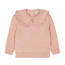 Load image into Gallery viewer, Baby Pullover Sweatshirt with Ruffled Collar in Pink: Size 12M to 24M
