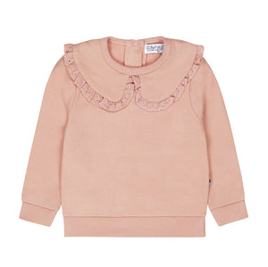 Baby Pullover Sweatshirt with Ruffled Collar in Pink: Size 12M to 24M