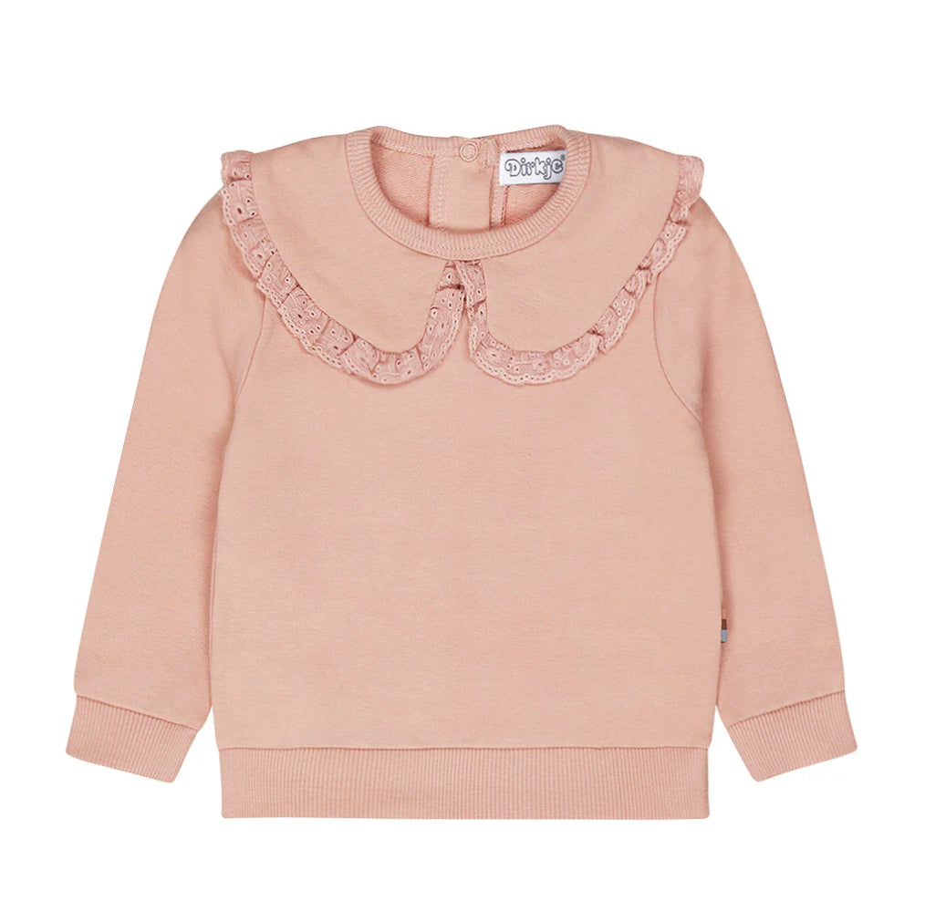 Baby Pullover Sweatshirt with Ruffled Collar in Pink: Size 12M to 24M