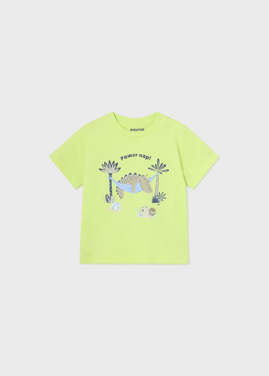 Mayoral Baby Boy Short Sleeved Tee with “Power Nap/Sleepy Crocodile” Graphic: Size 6M to 24M
