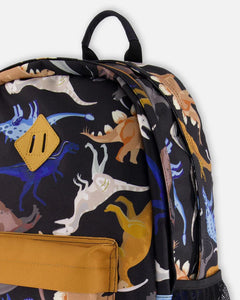 Deux Par Deux Backpack Navy Dinosaur Print