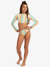 Load image into Gallery viewer, Roxy Girl “Lost in Paradise” Striped Crop Rashguard Swim Set: Size 8 to 16 Years
