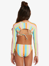 Load image into Gallery viewer, Roxy Girl “Lost in Paradise” Striped Crop Rashguard Swim Set: Size 8 to 16 Years
