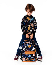 Load image into Gallery viewer, Deux Par Deux Backpack Navy Dinosaur Print
