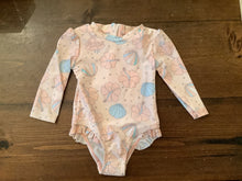 Load image into Gallery viewer, Mandarine &amp; Co Baby Girls One Piece Seashell Print Rashguard Swimsuit: Size 6M to 24M
