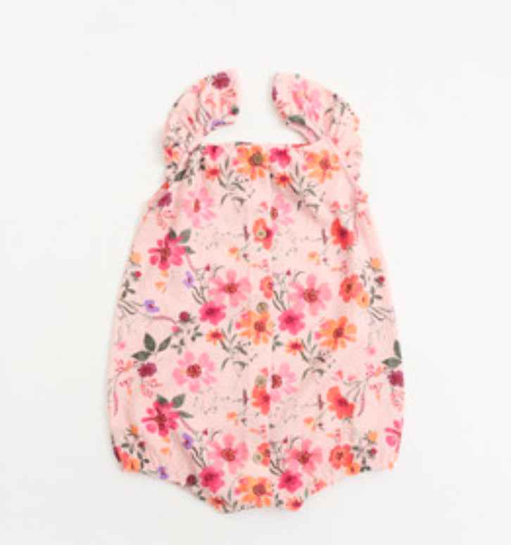 Baby Girl Pink Floral Bubble Romper: Size 3/6M to 24M