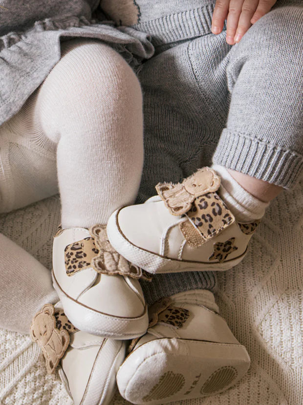Mayoral Baby Leopard and White Velcro Sneakers with Bear: Size Newborn to 11
