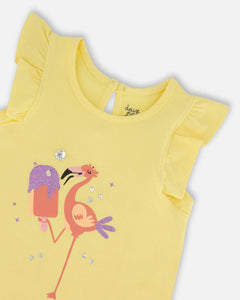 Deux Par Deux Sunshine Yellow Flamingo Graphic TShirt: Size 2 to 10