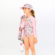 Load image into Gallery viewer, Deux Par Deux Boys Baseball Cap “Pink Hawaiian Hibiscus” Size 6/24M to 7/12 Years
