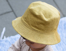 Load image into Gallery viewer, XS Unified Kids Reversible 100% Cotton Corduroy Bucket Hats in Split Pea/Denim: Size O/S Fits 2 to 8 Years
