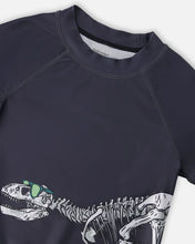 Load image into Gallery viewer, Deux Par Deux Dino Print Short Sleeved Rashguard: Size 2/3 to 9/10 Years
