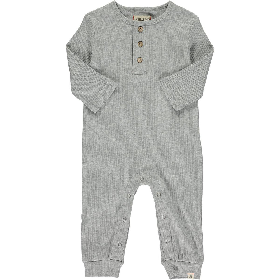 Me & Henry Grey Ribbed Cotton Romper: Sizes 3M to 24M
