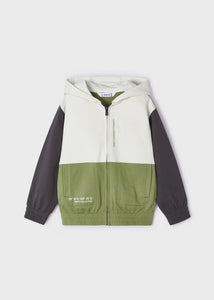 Mayoral Color Block Zip Up Hoodie Cream/Green/Grey: Size 3 to 9 Years