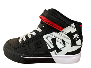 DC Pure High Top Elastic Lace Hightop in Black/White Logo Print : Size 11 to 7