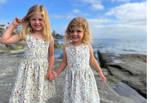 Load image into Gallery viewer, Vignette “Tilly” Dress in Blue Flower: Size 2 to 8 Years
