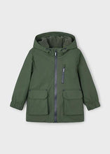 Load image into Gallery viewer, Mayoral Hooded Raincoat with Fleece Lining in Olive Green: Size 6 to 10
