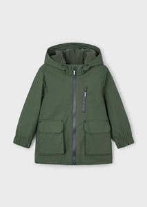 Mayoral Hooded Raincoat with Fleece Lining in Olive Green: Size 6 to 10