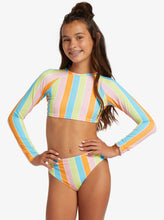 Load image into Gallery viewer, Roxy Girl “Lost in Paradise” Striped Crop Rashguard Swim Set: Size 8 to 16 Years
