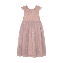 Load image into Gallery viewer, Minymo Girls Mesh Dress In Dusty Rose With Silver Sparkle Hearts : Sizes 4 to 10
