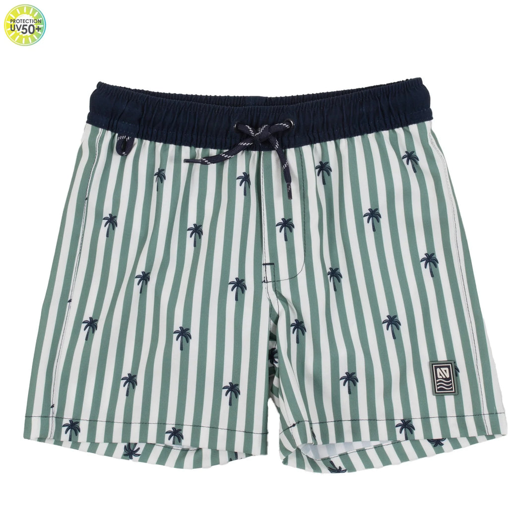Boys Näno Striped Swim Shorts With Palm Trees