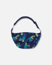 Load image into Gallery viewer, Deux Par Deux Printed Fanny Pack Blue And Green Dino On Navy
