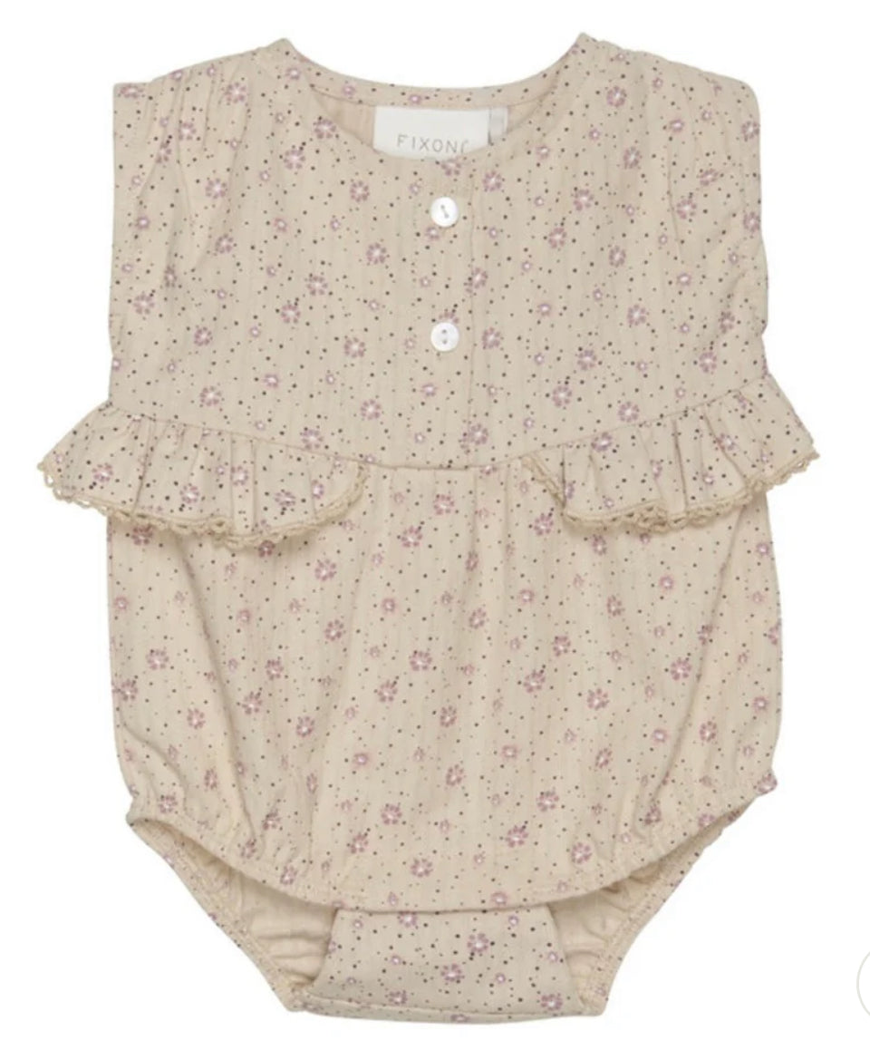 Fixoni Baby Girl Organic Cotton Short Sleeved Romper With Flower Print: Size 3M to 9M