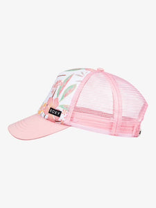 Roxy “Honey Coconut” Pale Pink Tropical Floral Print Trucker Hat: Youth/Adult One Size