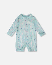 Load image into Gallery viewer, Deux Par Deux Baby Boy One Piece Rashguard Swimsuit Baby Glitter Seahorse Print: Size 3/6M to 3/4 Years
