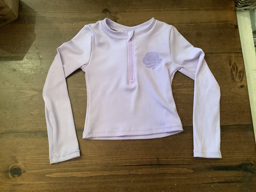 Mandarine & Co Girls Ribbed Purple Rashguard Swimsuit Top: Size 2 to 7