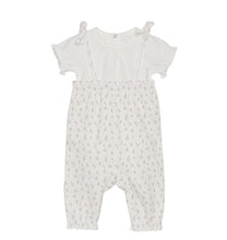 Load image into Gallery viewer, Fixoni Baby Girl Organic Ribbed Cotton Overalls in Botanical Print on White: Size 0M to 12M
