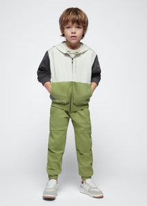Mayoral Color Block Zip Up Hoodie Cream/Green/Grey: Size 3 to 9 Years