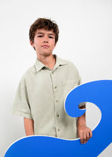 Load image into Gallery viewer, Boston Boys Cotton/Linen Short Sleeved Button Down Shirt in Olive: Size 8 to 14 Years
