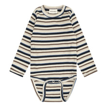 Load image into Gallery viewer, Minymo Baby Long Sleeve Striped Onesie: Size 1M to 24M
