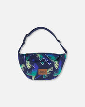 Load image into Gallery viewer, Deux Par Deux Printed Fanny Pack Blue And Green Dino On Navy

