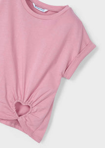 Mayoral Girls Heart Cut Out T-Shirt in Pink: Size 2 to 8
