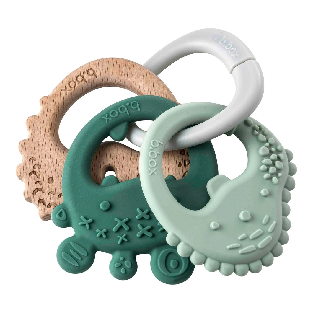 b.box Trio Teether Silicone and Beechwood Teething Ring - Color Sage