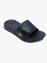 Load image into Gallery viewer, Quiksilver Kids and Youth Bright Coast Sliders in Navy/Lime Size: Kids 12 to Youth 4
