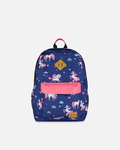 Deux Par Deux Backpack Navy Unicorn Print