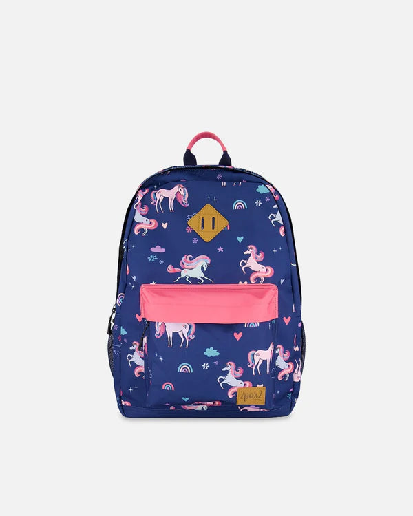 Deux Par Deux Backpack Navy Unicorn Print