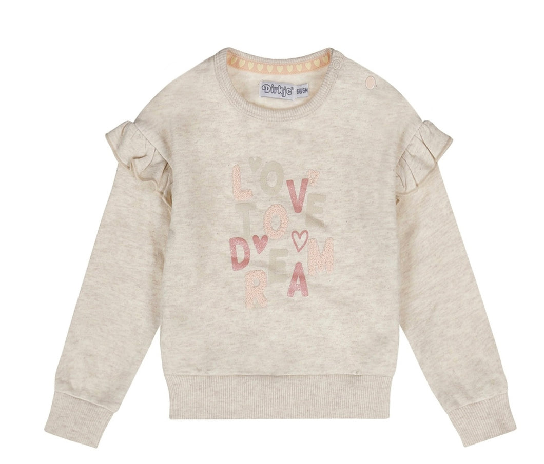 Baby Girl “Love to Dream” Shirt with Ruffle Detail: Size 6/9M to 6 Years
