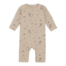 Load image into Gallery viewer, Fixoni Organic Cotton Long Sleeved Romper in Beige With Reindeer Print: Size 0M to 9M
