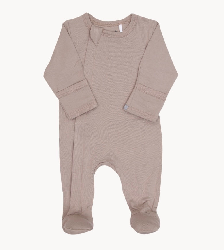 Coccoli Zipper Modal Footie in Sand : Size NB to 18M