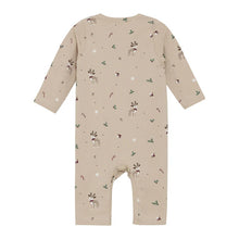 Load image into Gallery viewer, Fixoni Organic Cotton Long Sleeved Romper in Beige With Reindeer Print: Size 0M to 9M

