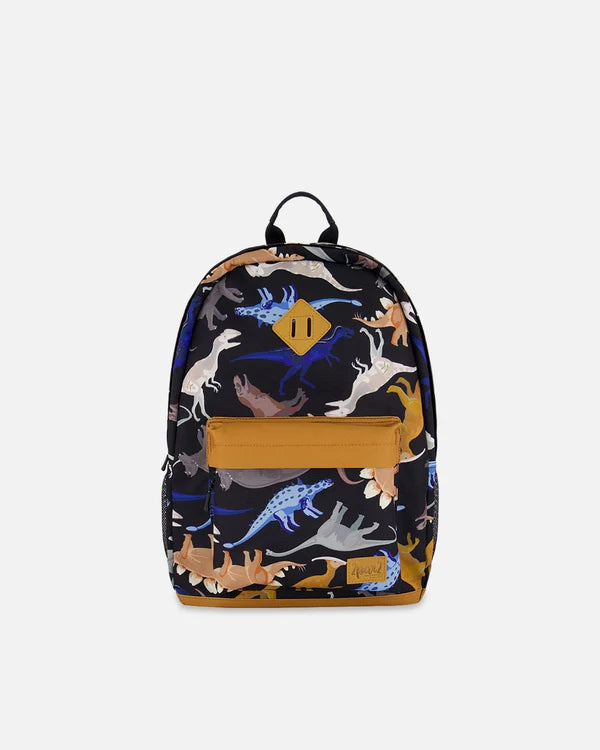 Deux Par Deux Backpack Navy Dinosaur Print