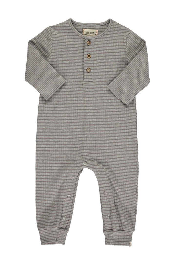 Me & Henry Long Sleeved Footless Ribbed Cotton Romper in Grey: Size 0/3M to 18/24M