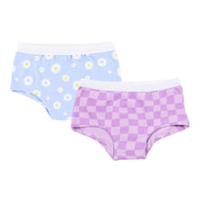 Load image into Gallery viewer, Nano Girls 2 Pack Boy Briefs Purple Check/Blue Daisy Print: Size 2/3 to 14/16
