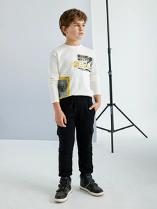 Mayoral Fleece Cargo Style Joggers in Black: Size 8 to 14 Years