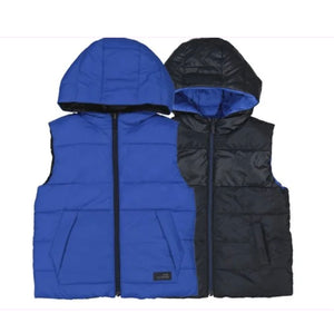 Mayoral Reversible Hooded Puffer Vest in Cobalt/Black: Size 3 to 9 Years